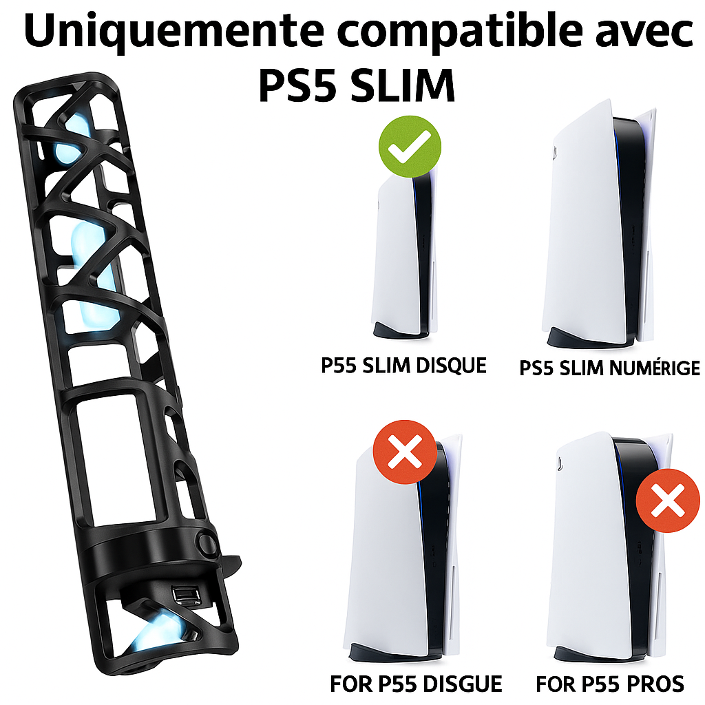 Accessoire Ventilateur de Refroidissement LED pour PS5 Slim – Système de Refroidissement Efficace pour PlayStation 5