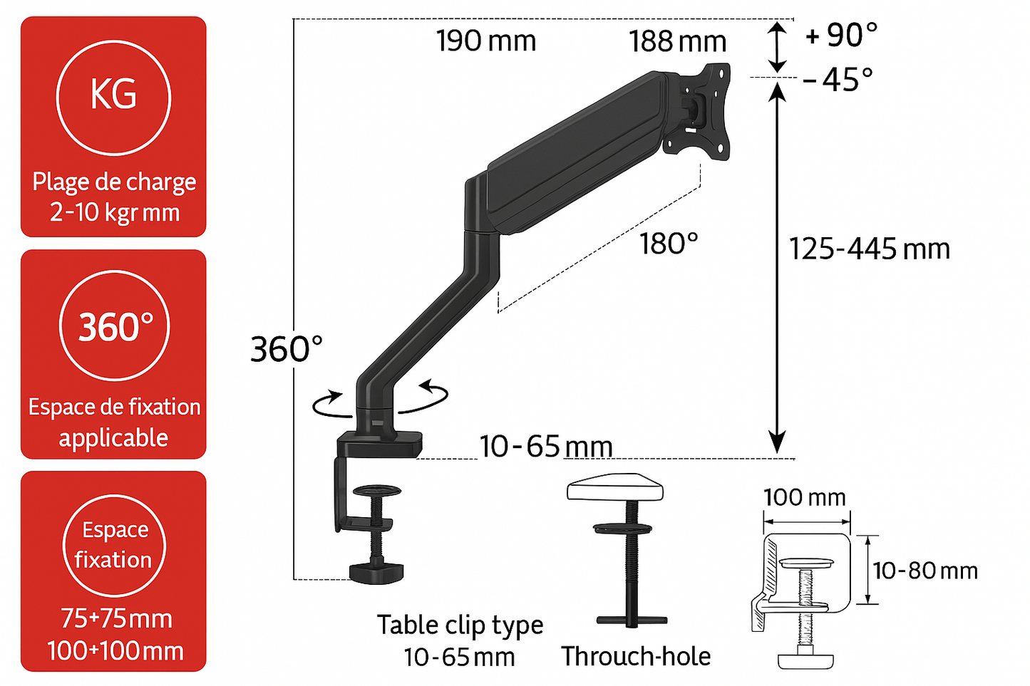 Support d'Écran Réglable pour Moniteur PC (17-32") – Montage par Pince ou Œillet