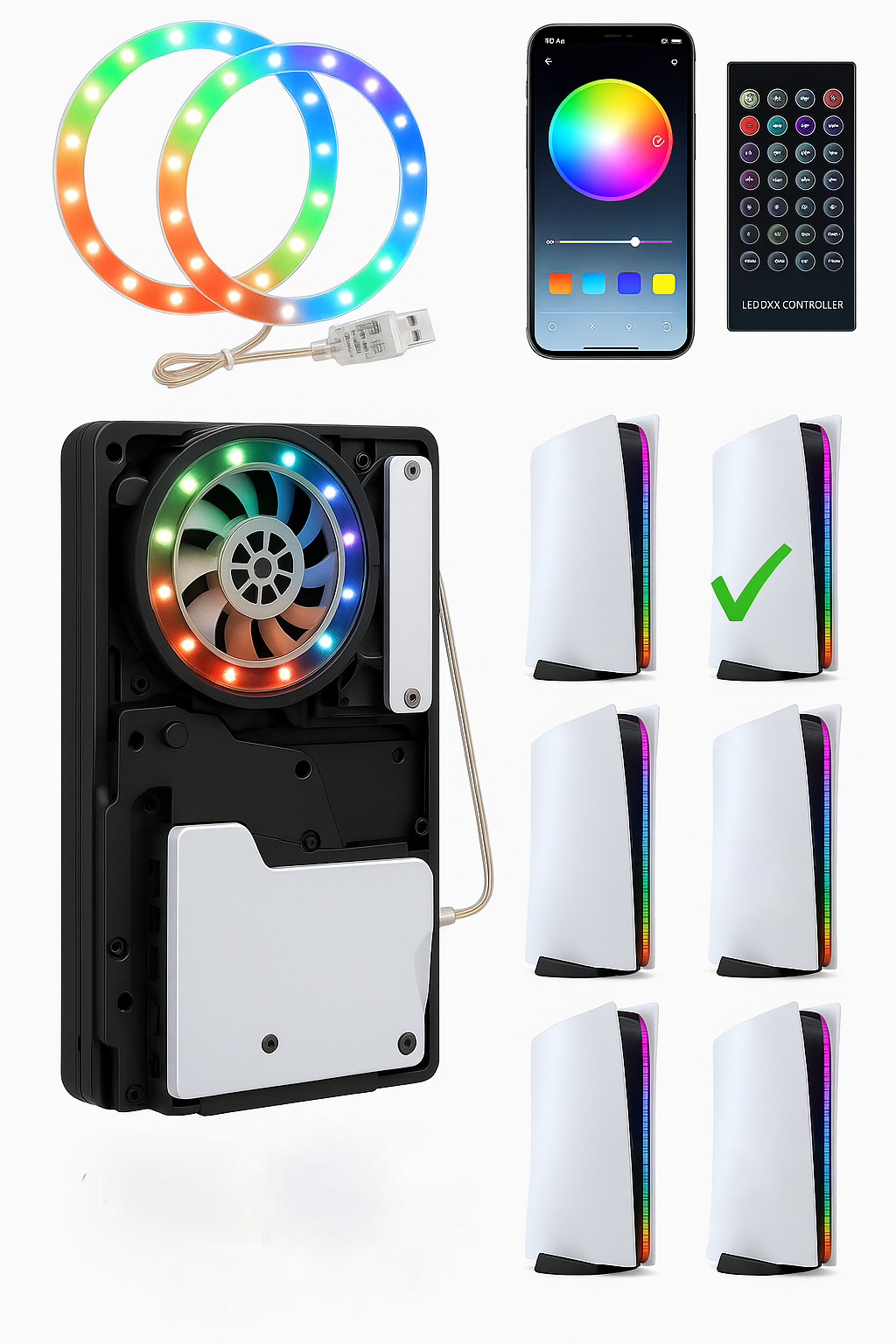 Bande Lumineuse LED RGB pour PS5 Pro/Slim/Fat - 8 Couleurs et 400+ Effets